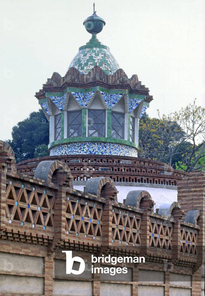 Pavilion Finca Guell realized by Antoni Gaudi (1852-1926) in 1884-1887, in Avenida Pedralbes 7-15 in Barcelona (Spain).