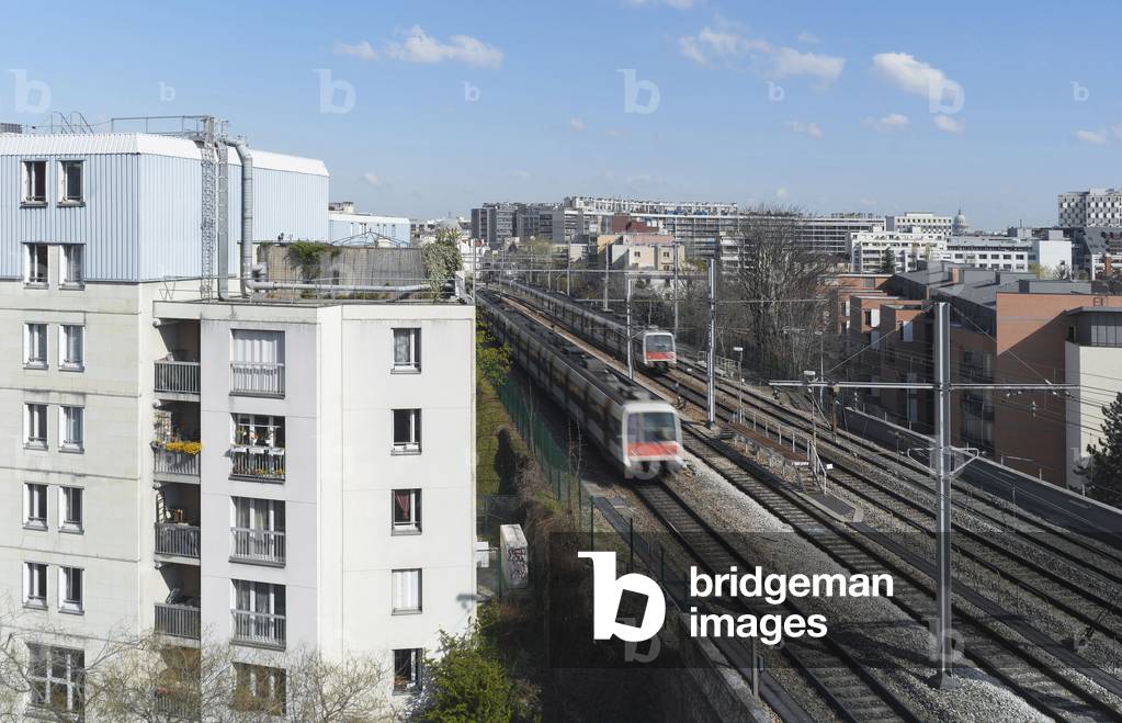 The line of the RER B below the rue d'Alesia Paris 15th arrondissement.