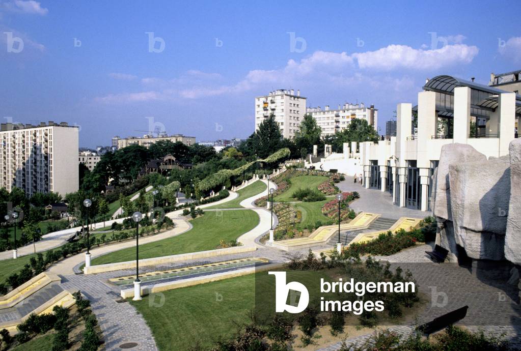 The Parc de Belleville in Paris 20th. Amenagement 1988, architect Francois Debulois and Michel Viollet (landscape designer).