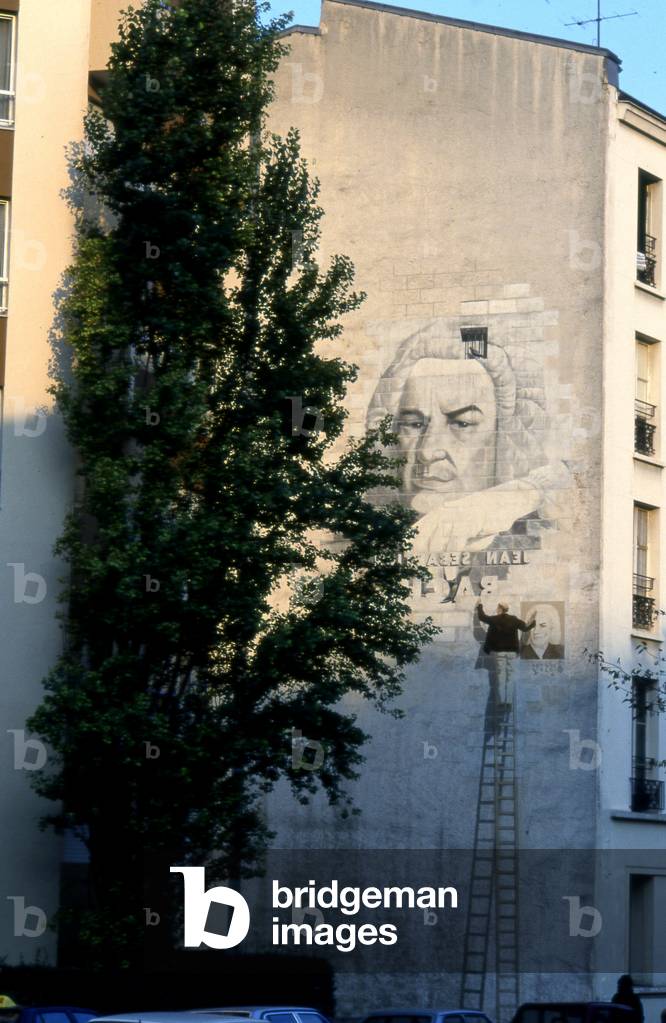 Wall painted Jean Sebastien Bach, rue Clisson, Paris 75013. Design Rieti, 1980.