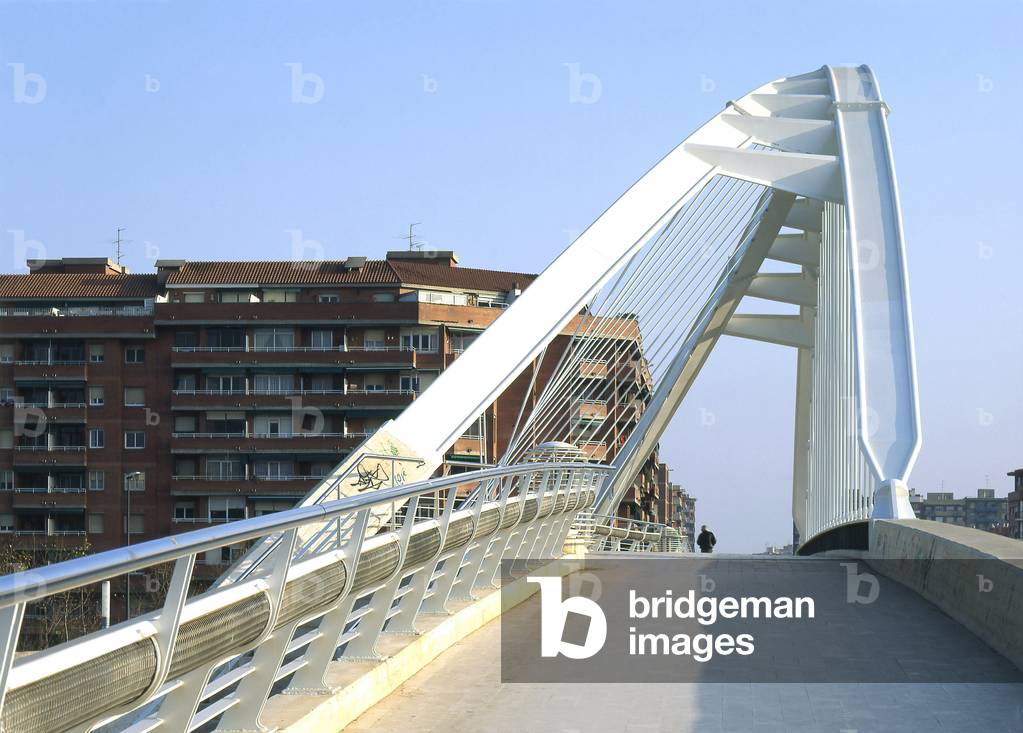 Bridge Felipe II (Felipe 2) in Barcelona, Spain. Architecture of Santiago Calatrava, 1992. Photography 1992.