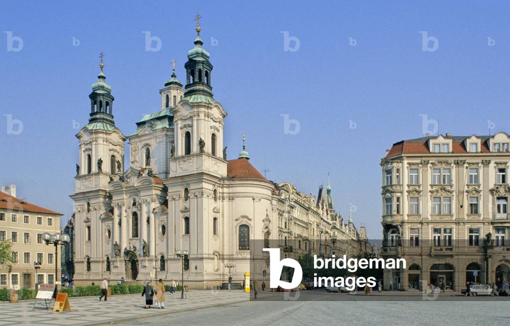 The Church of St. Nicholas (1732-1737), the Republic Square in the Old Town of Prague in the Czech Republic.