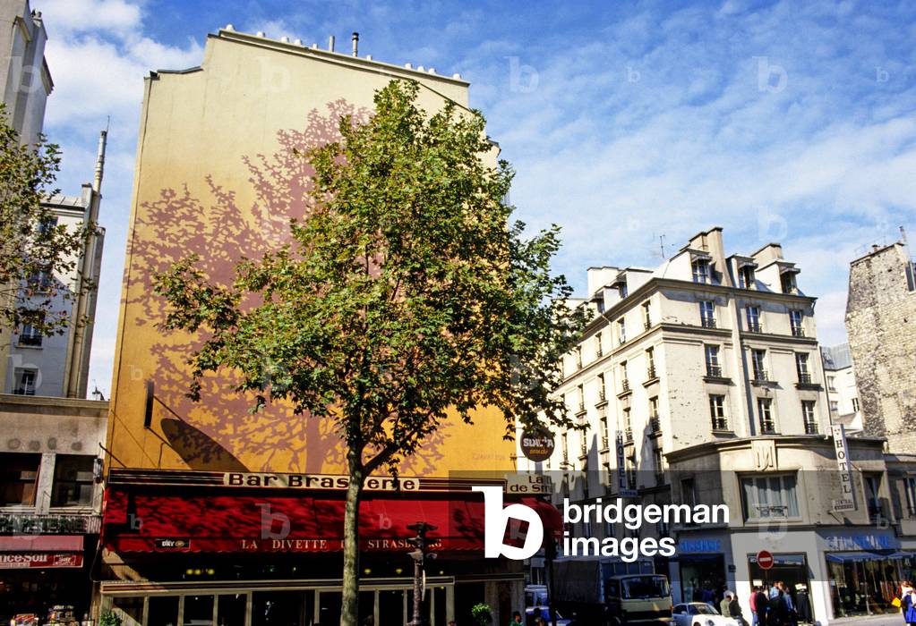 Painted wall “” L'ombre de l'arbre”” in Paris, 47 boulevard de Strasbourg, Paris 10, Designer: Zanko, 1986