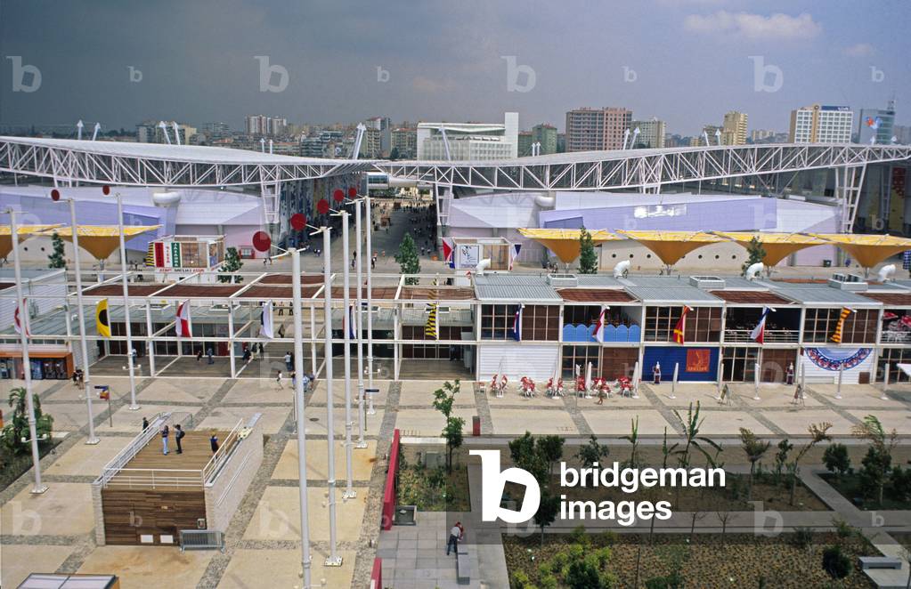 View of the pavilions of the Universal Exhibition in Lisbon (Portugal), from the Vasco Tower of Gama, 1998.