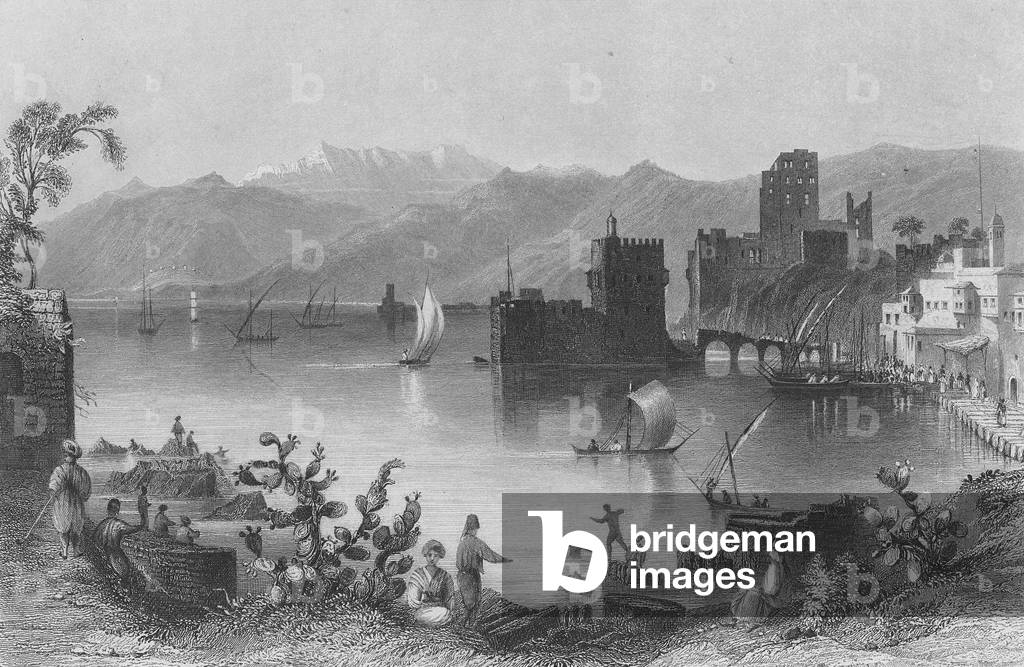 Port of Beirout by William Henry Bartlett, b/w