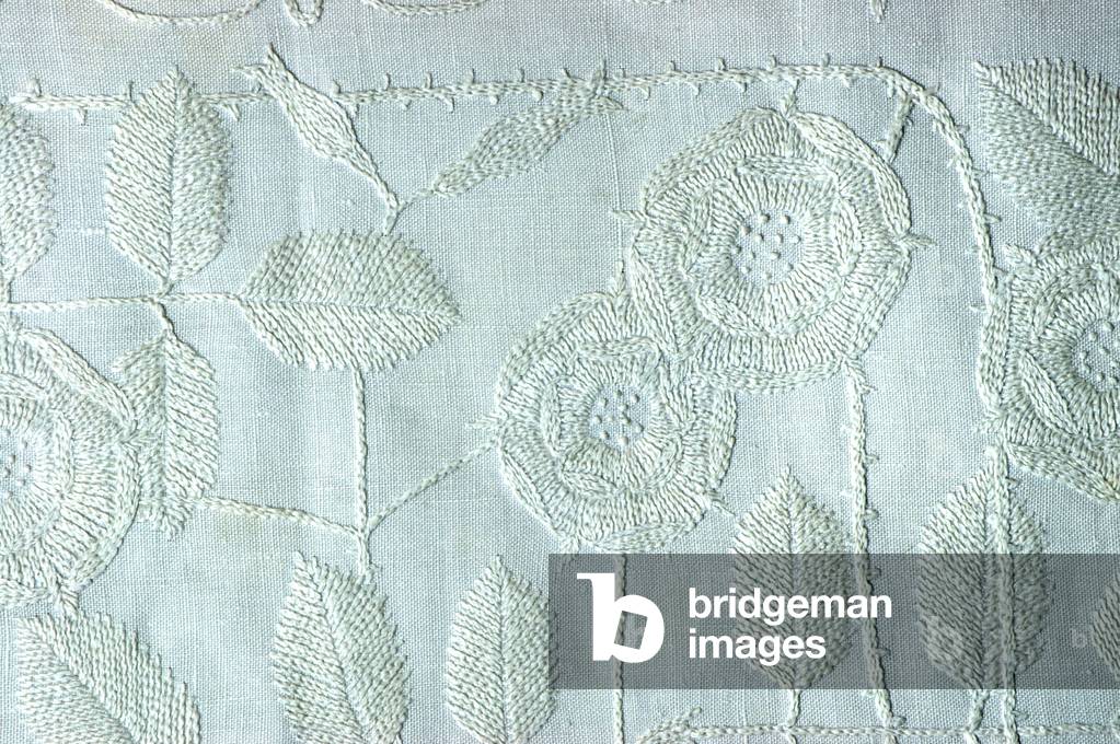 Detail of a table cloth, c.1890 (linen & silk)