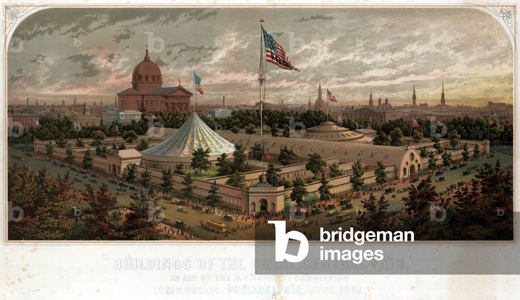 Buildings of the Great Central Fair, in aid of the U. S. Sanitary Commission Logan Square, Philadelphia, printed by P.S. Duval & Son, June 1864 (chromolitho)
