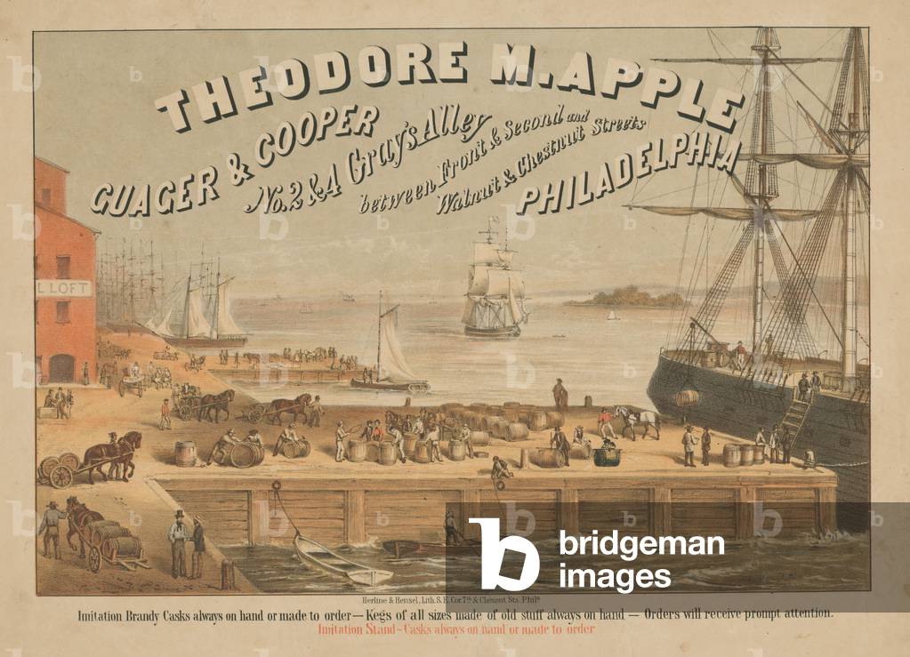 Theodore M. Apple, guager & cooper, no. 2 & 4 Gray's Alley between Front & Second and Walnut & Chestnut Streets, Philadelphia, printed by Herline & Hensel, 1858 (chromolitho)


