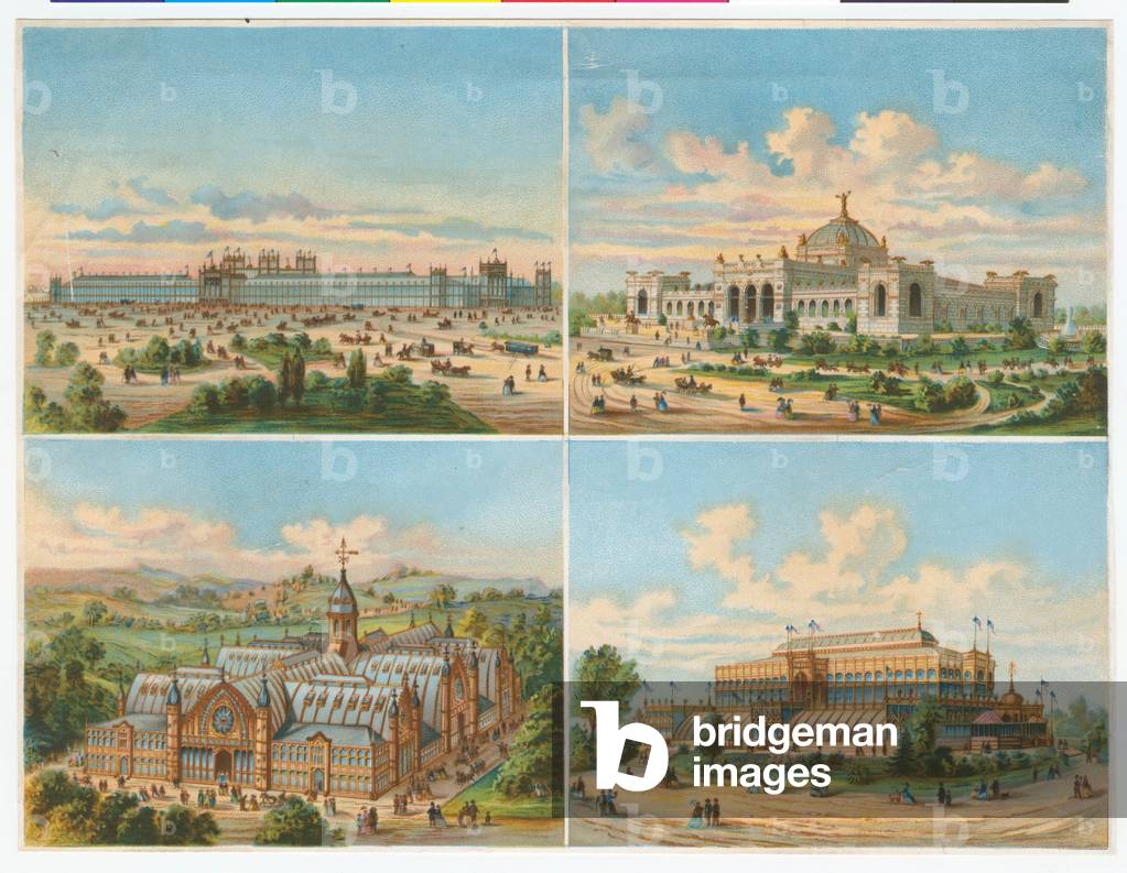 Views of four prominent buildings at the Centennial Exhibition, Fairmount Park, 1876 (chromolitho)
