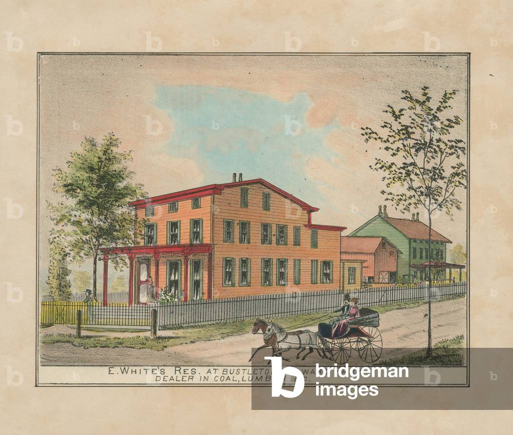 E. White's res. at Bustleton 23d ward Phila., Dealer in coal, lumber, &c., 1876 (litho, hand-coloured & mounted on paper)


