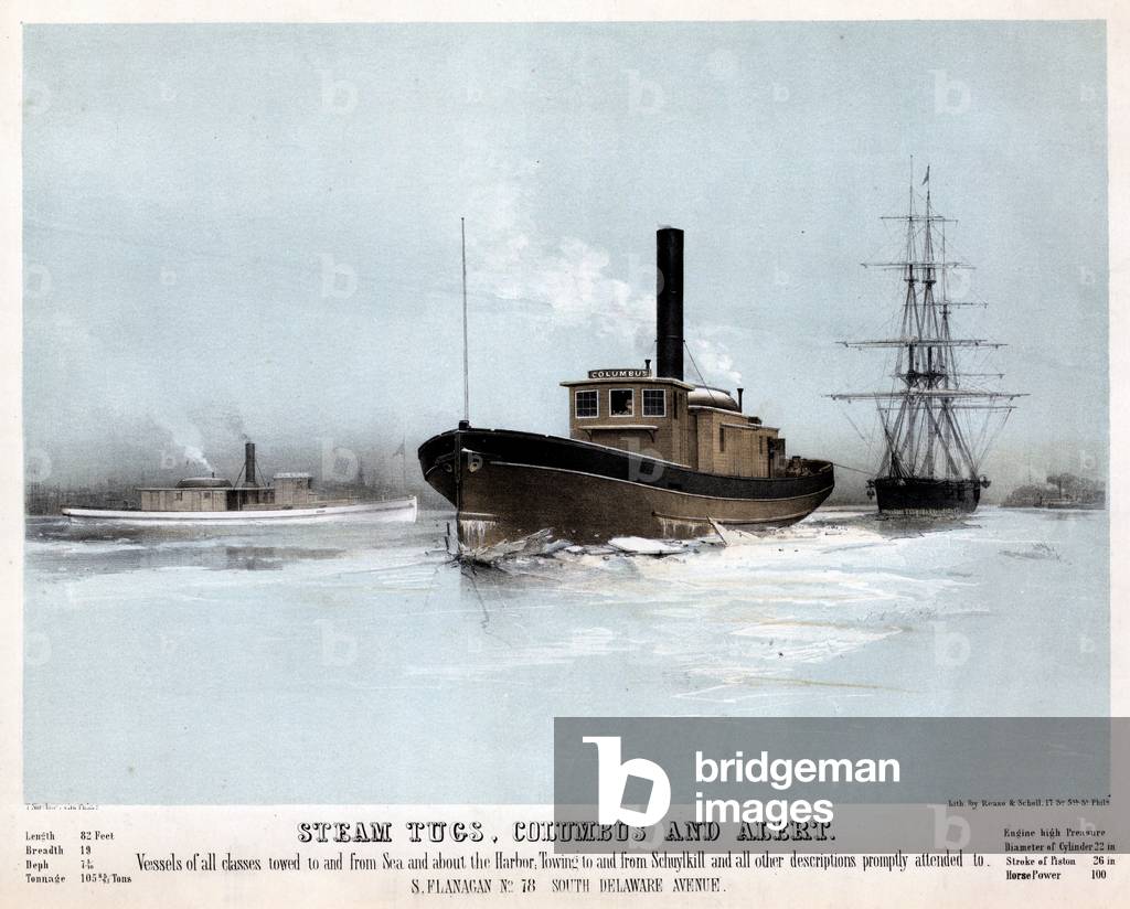 Steam tugs, Columbus and Alert, printed by Thomas S. Sinclair (c.1805-1881), c.1855 (litho tinted with two stones)


