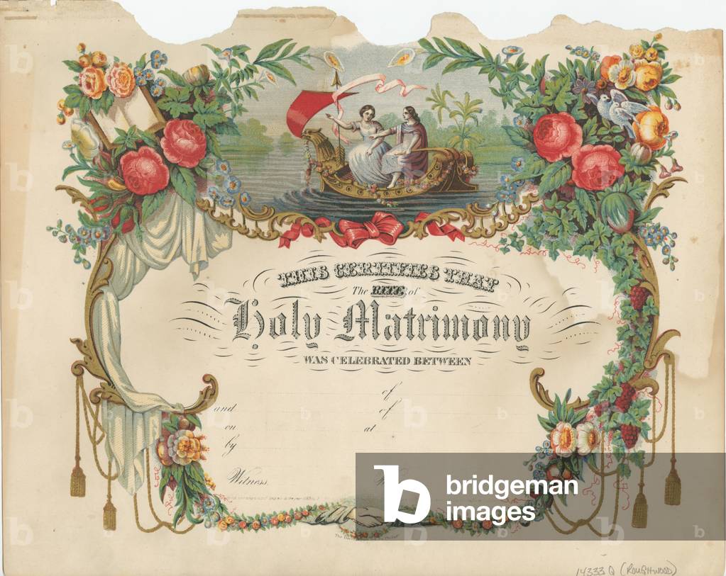 Marriage certificate, printed by P.S. Duval & Co., c.1868 (chromolitho)

