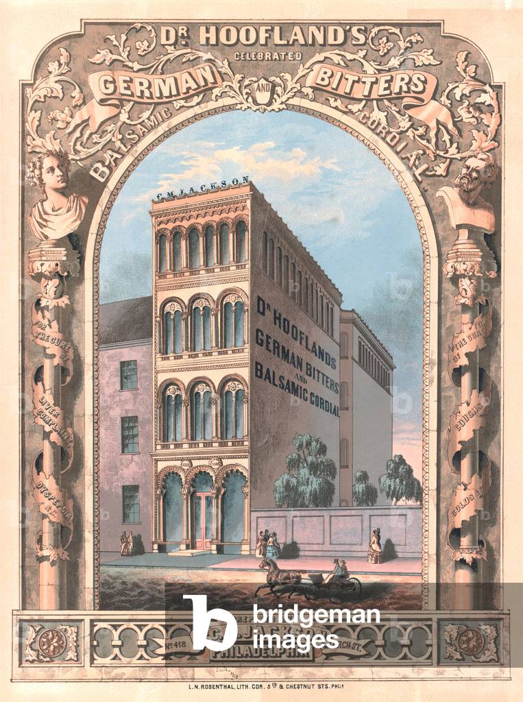 Dr. Hoofland's celebrated German bitters and balsamic cordial, printed by Louis N. Rosenthal, January 1859 (chromolitho)


 