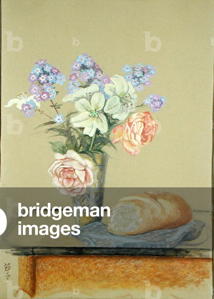 Bouquet of Flowers with Loaf of Bread, 1987-88 (gouache)