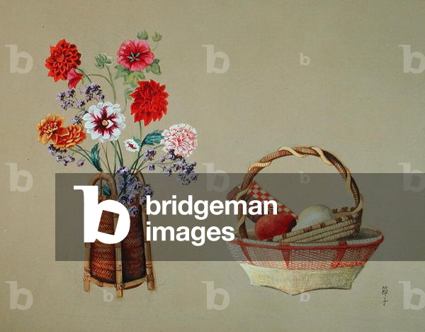 Bouquet of Flowers and two Baskets, 1989 (gouache)