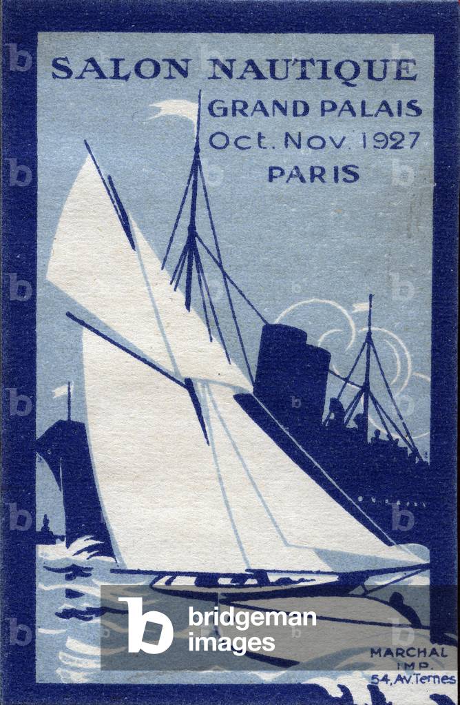 Sailboat and liner - Vignette illustree, reclaimed for the Paris Boat Show (France), October-November 1927