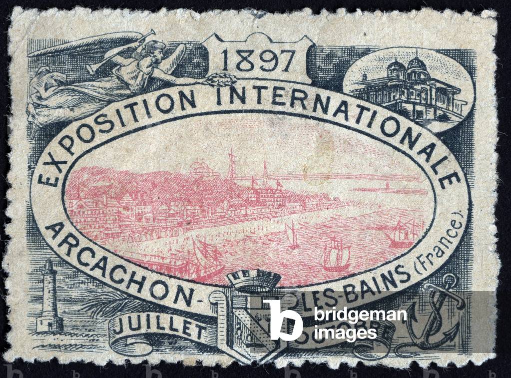 View of the city on the Arcachon basin - Vignette illustree, claimed for the Arcachon International Exhibition, 1897