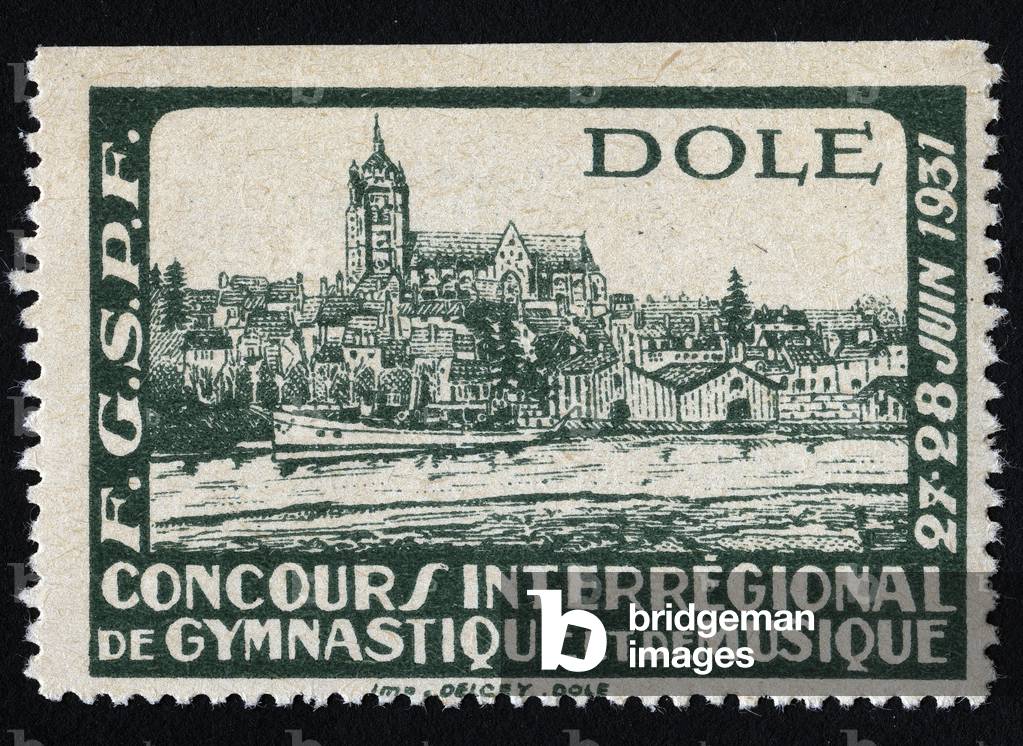 View of the collegiale Notre Dame de Dole - Illustrated vignette, reclaimed for the interregional competition of gymnastics and music, in Dole (Jura), 1931