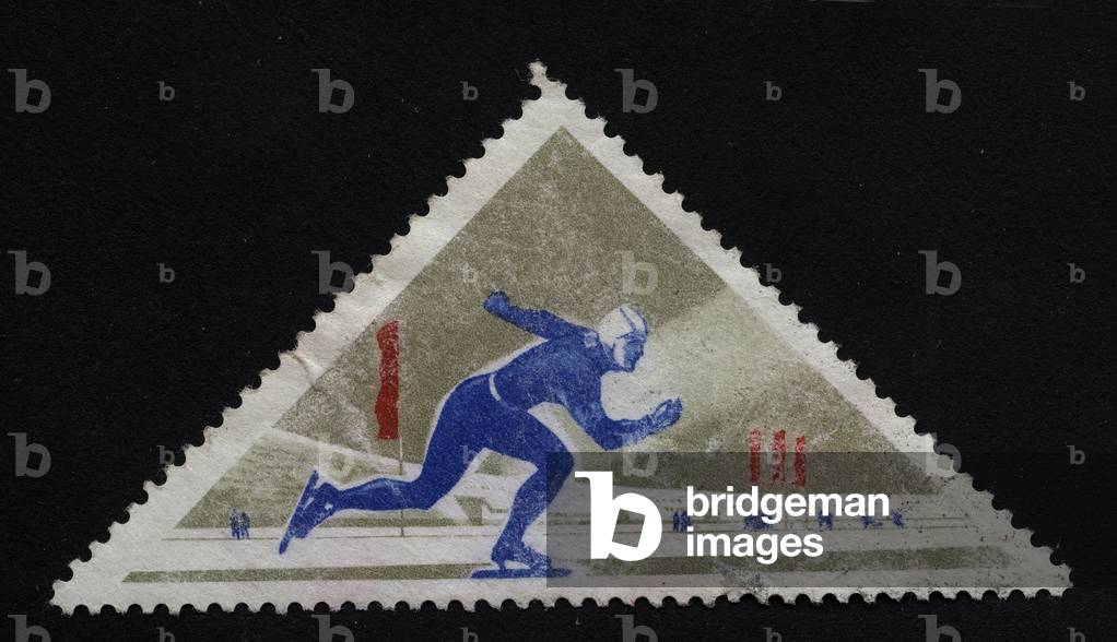 A skater in a speed test- Illustrated vignette, 20th century