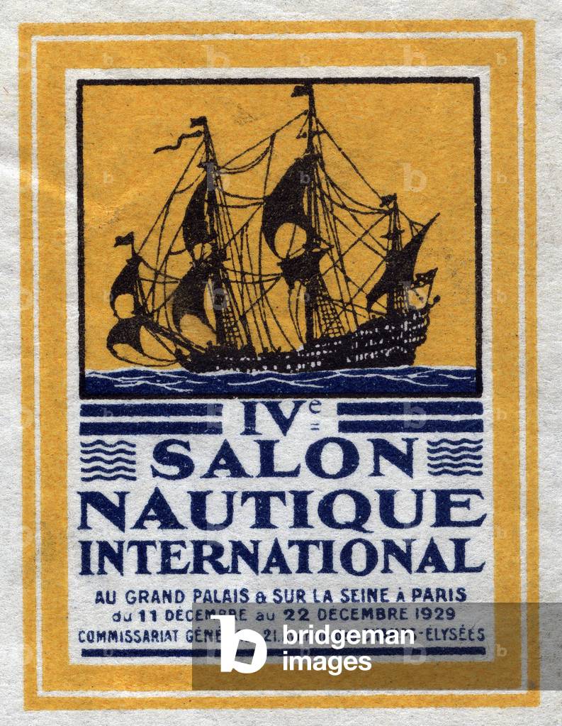 A large ship sailing on the sea - Vignette illustree, claimed for the 4th International Boat Show in Paris, December 1929