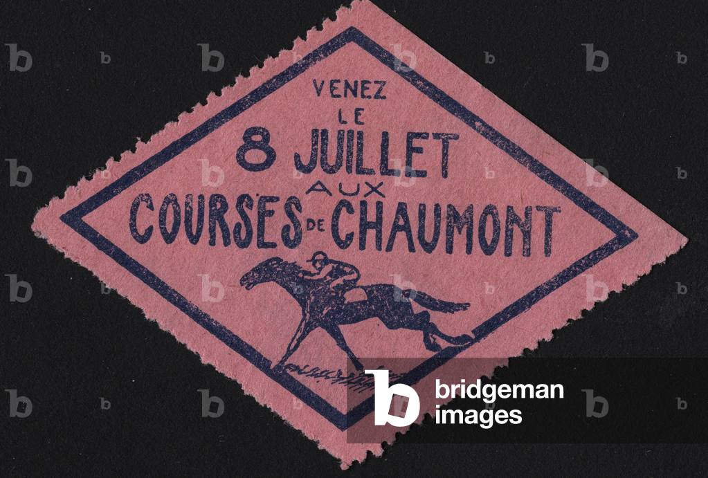 A jockey on his mount in the middle of the race - Vignette illustree, claimed for the races of Chaumont (France), beginning 20th century