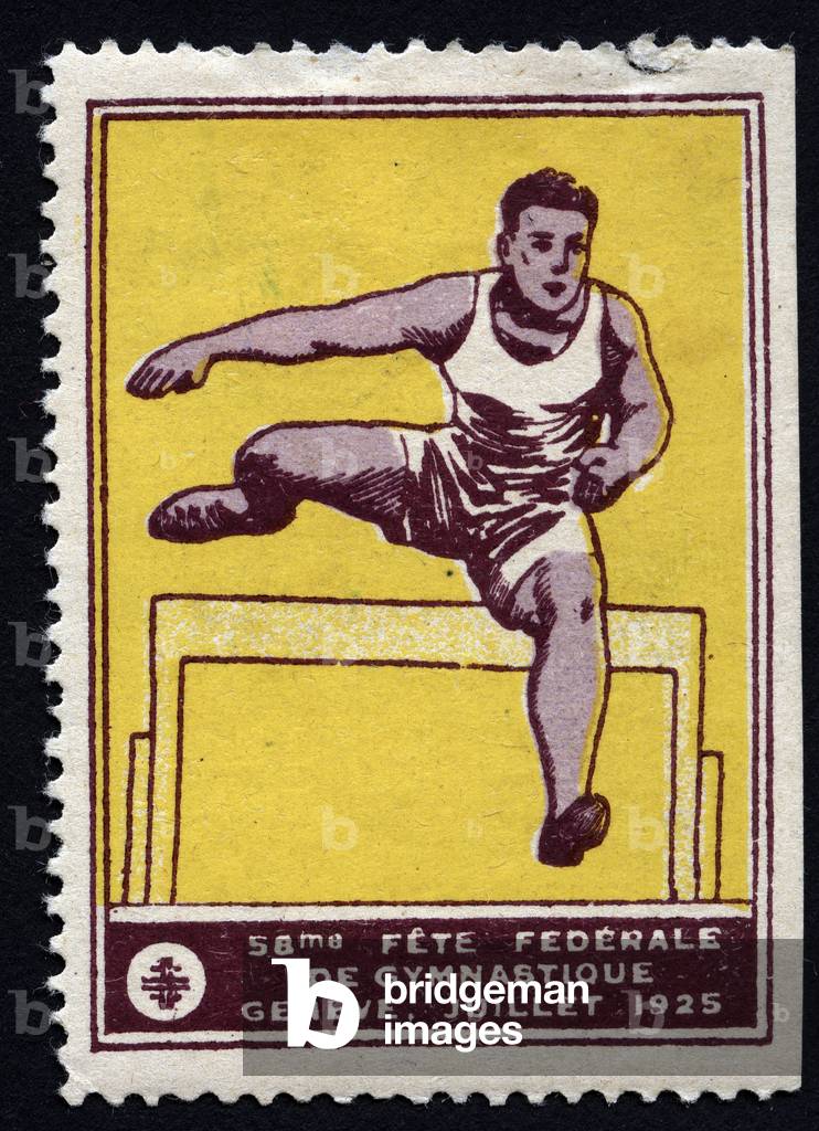 A hurdleap athlete - Illustrated vignette, claimed for the 58th federal gymnastics festival in Geneva (Switzerland), 1925