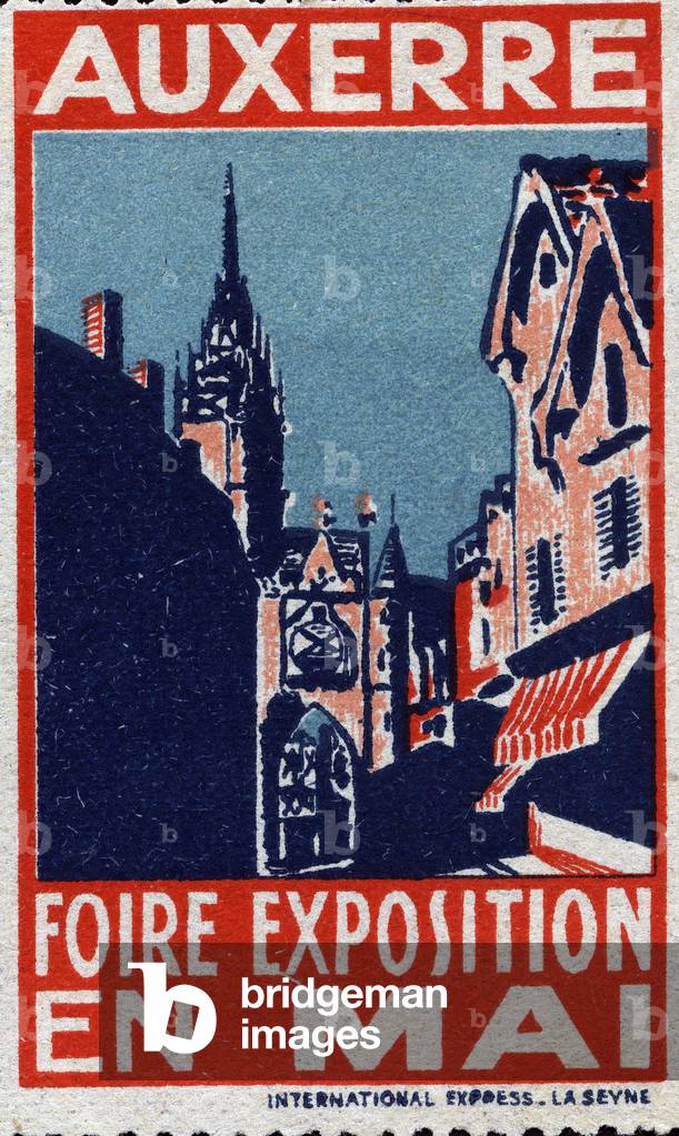 View of the tower of the clock of Auxerre - Illuminated vignette, reclaim for the exhibition fair of Auxerre, 20th century