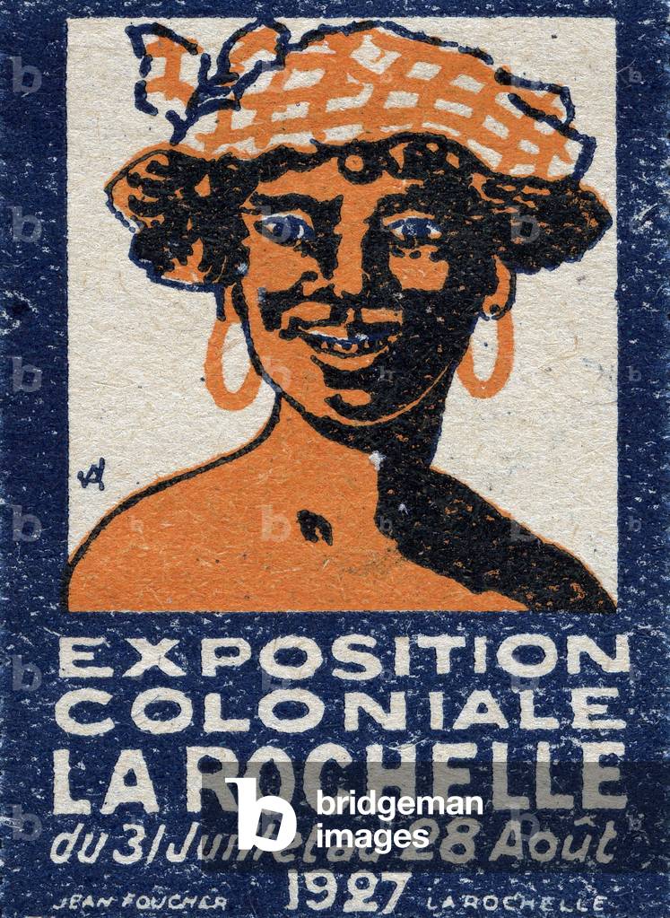 Face of a smiling Caribbean woman - Vignette illustree, reclaimed for the colonial exhibition of La Rochelle (France), 1927