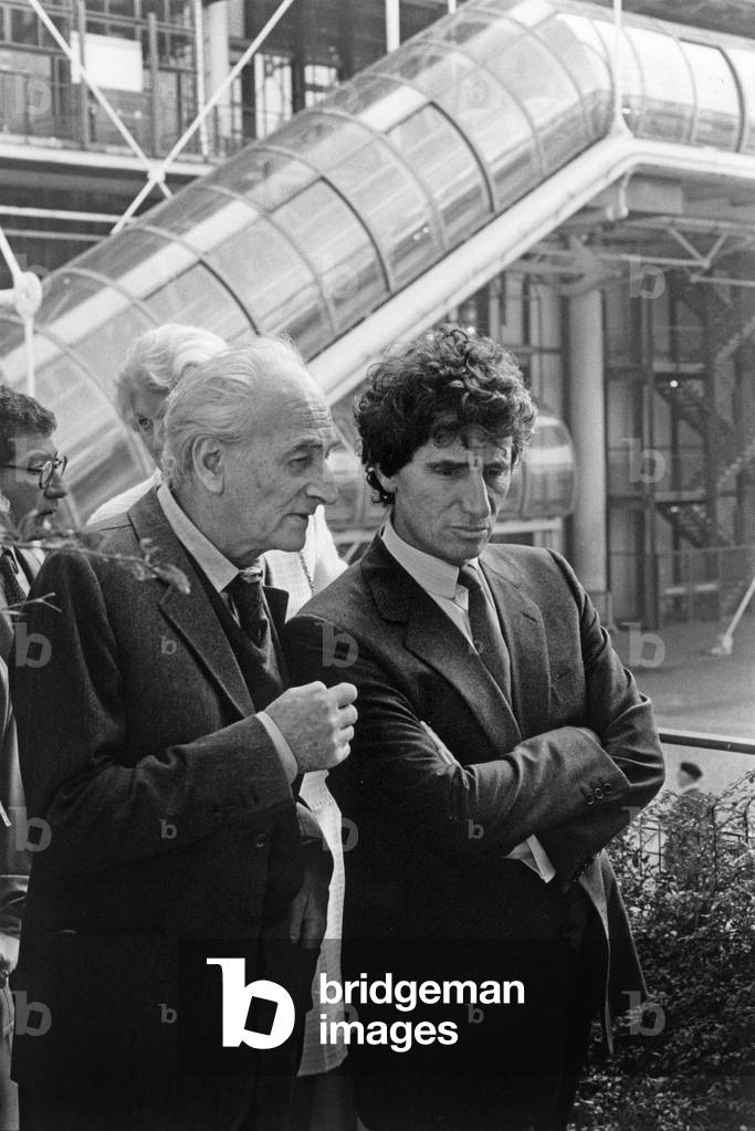 Painter Balthus visiting Beaubourg in Paris with french minister of culture Jack Lang november 3, 1983