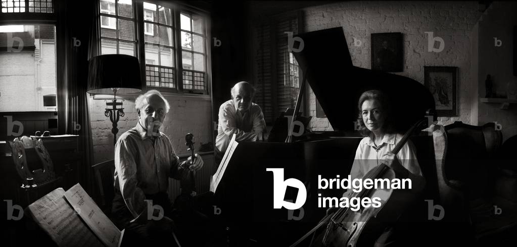 Amaryllis Fleming, the celebrated cellist, rehearsing at home in South Kensington (b/w photo)