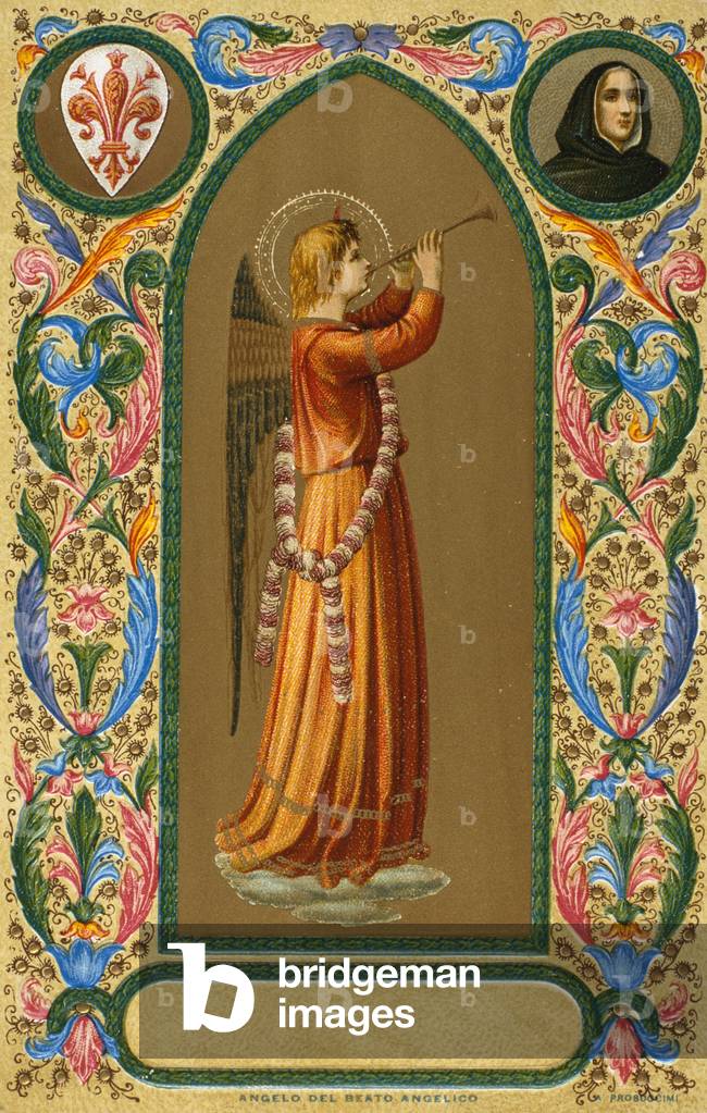 Angel playing the trumpet, 15th century fresco by Fra Angelico at San Marco, Florence