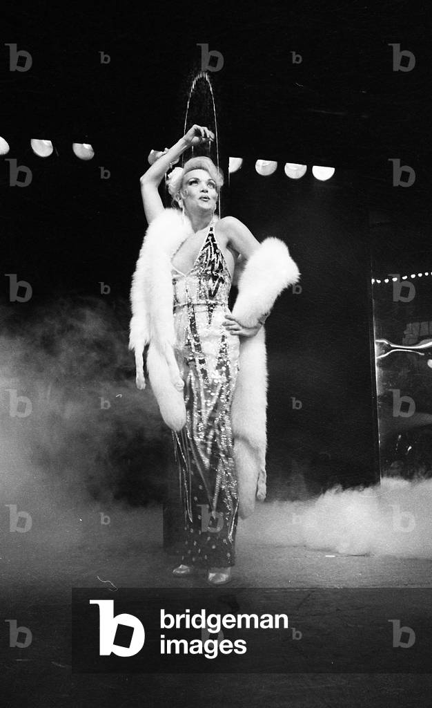 The transsexual singer Marie France, the face of the 80 Parisian cabaret Alcazar, Paris, 03/1984