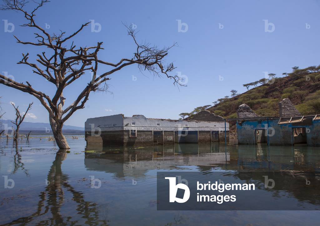View of flooded hospital, Baringo county, Baringo, Kenya, Africa (photo)