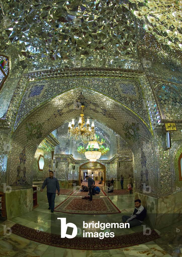 Muslim Shiite People Hall of The Shah-e-Cheragh Mausoleum, Fars Province, Shiraz, Iran (photo)