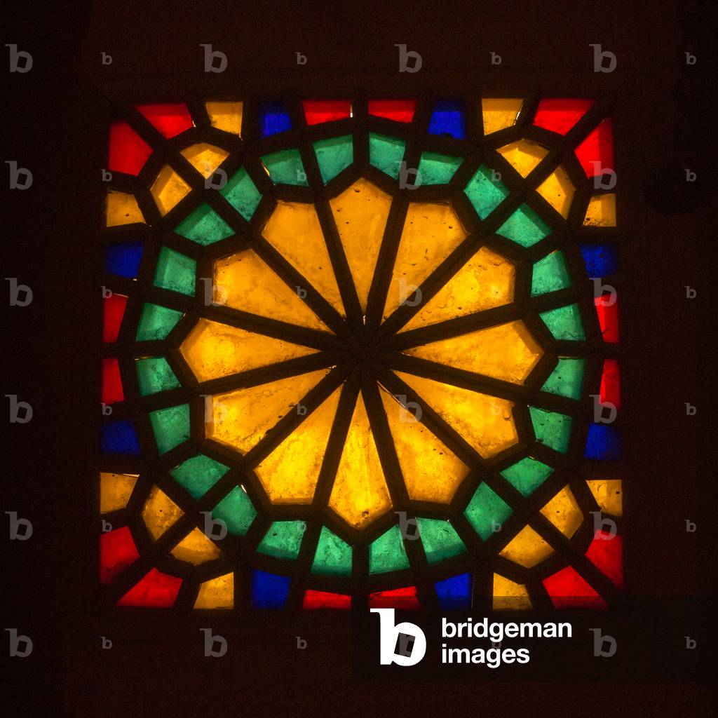 Stained Glass Window in Aghazadeh Mansion, Fars Province, Abarkooh, Iran (photo)