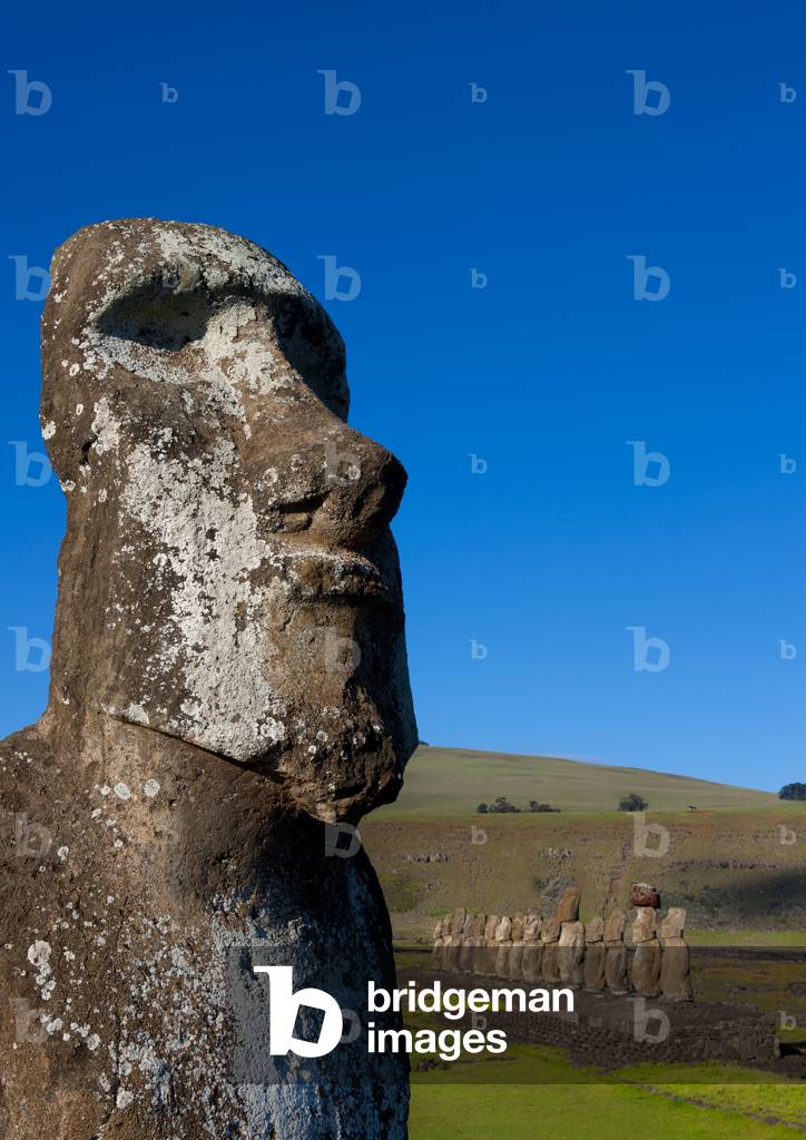Monolithic Moai Statue at Ahu Tongariki, Easter Island, Chile (photo)