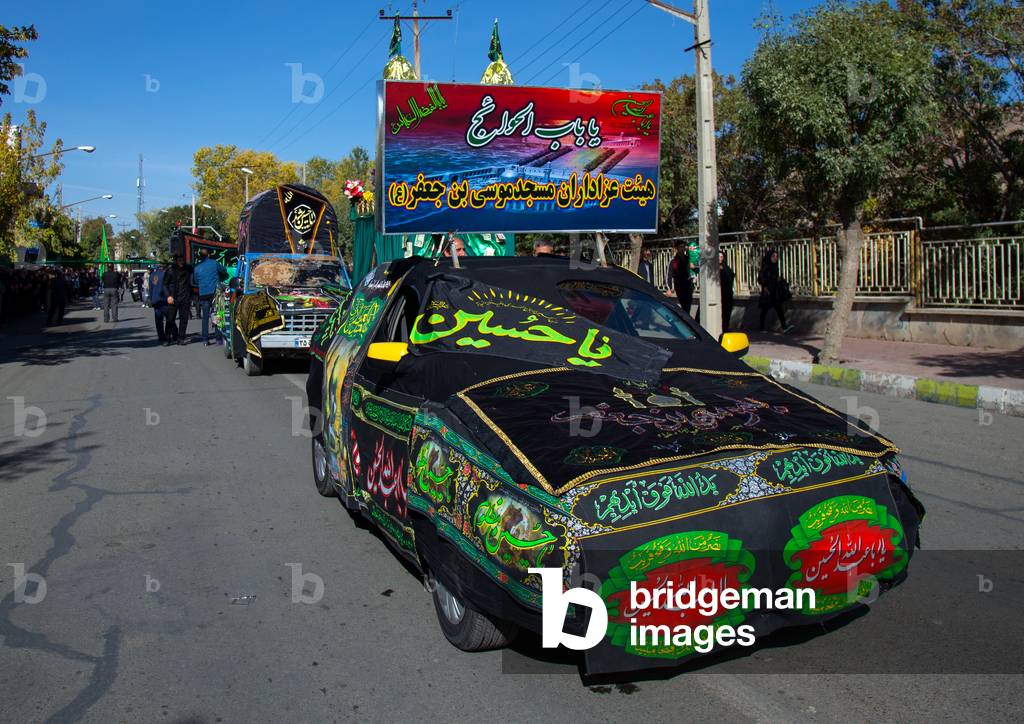 Cars Decorated for Ashura Shiite Celebration, Kurdistan Province, Bijar, Iran (photo)