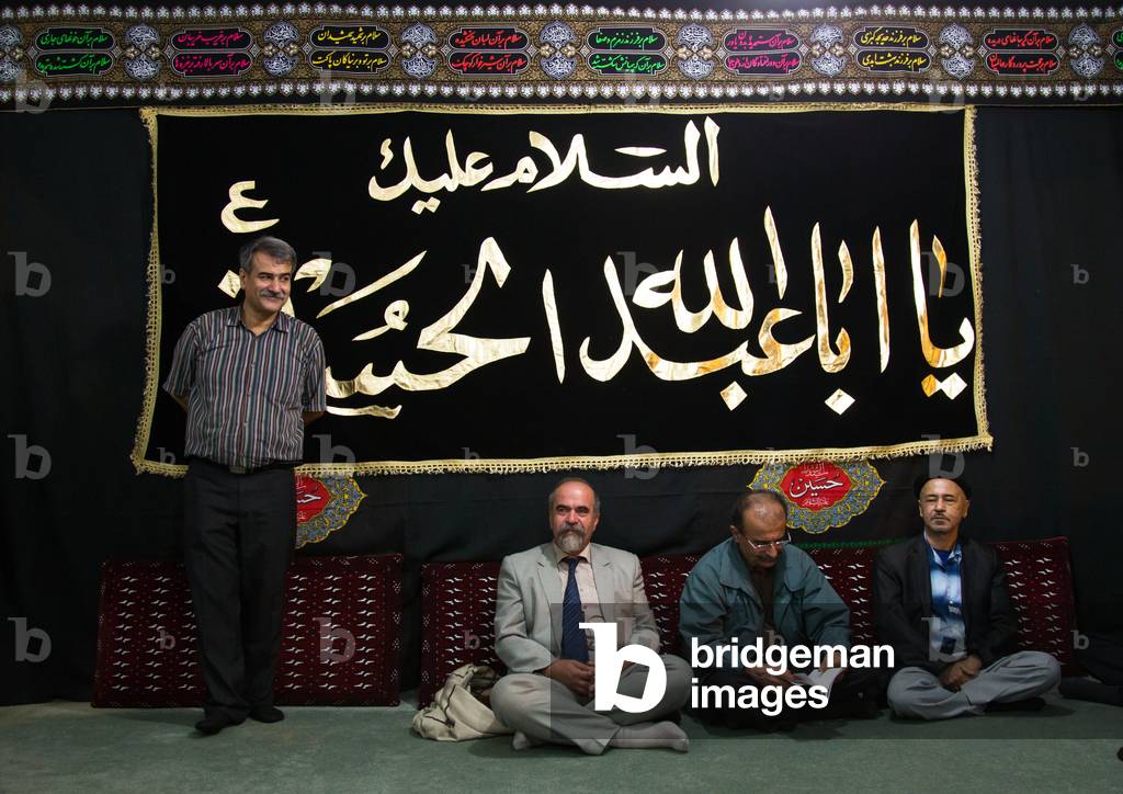 Iranian Shiite Muslim Men Having a Meeting during Muharram before Ashura Celebrations, Golestan Province, Gorgan, Iran (photo)