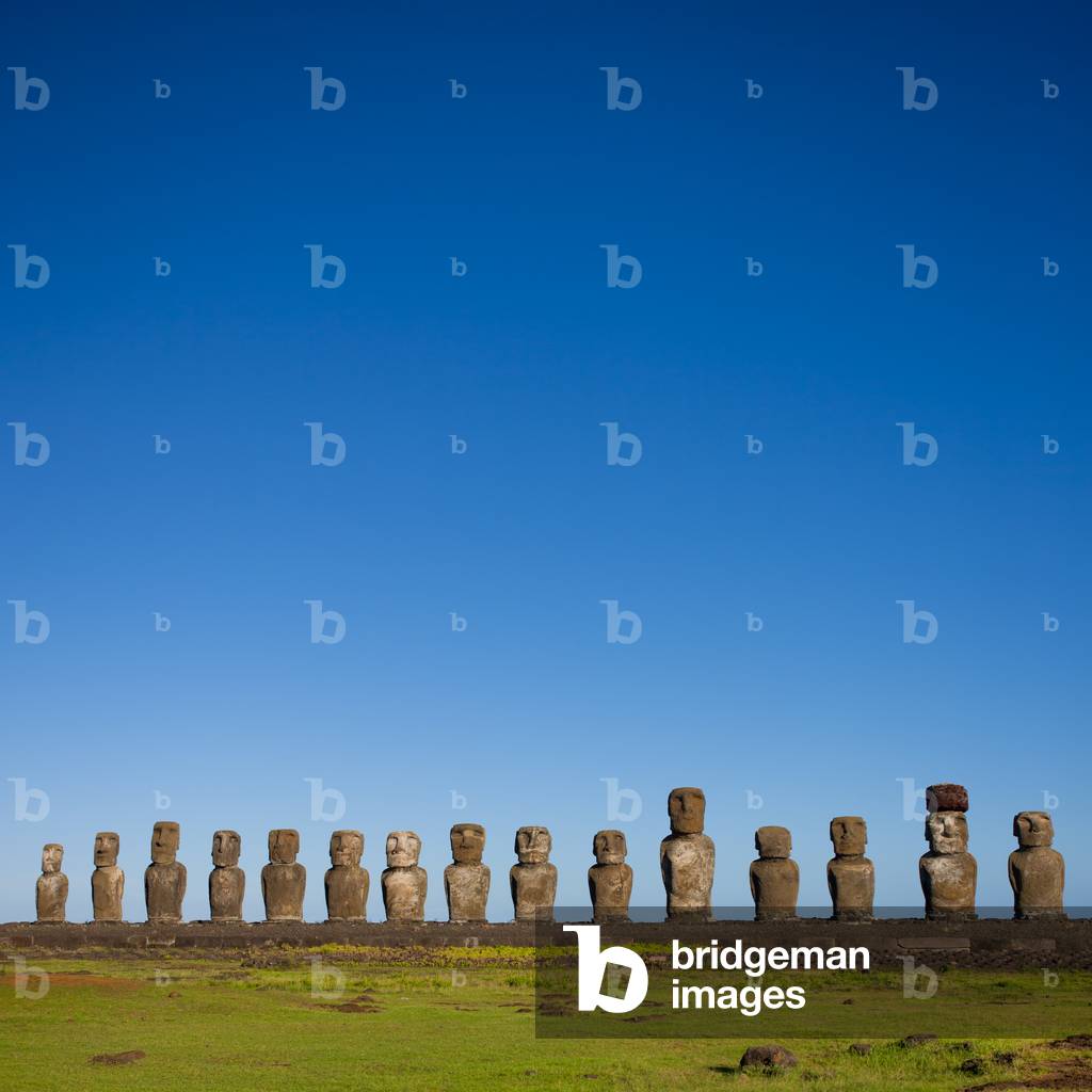 Monolithic Moai Statues at Ahu Tongariki, Easter Island, Chile (photo)