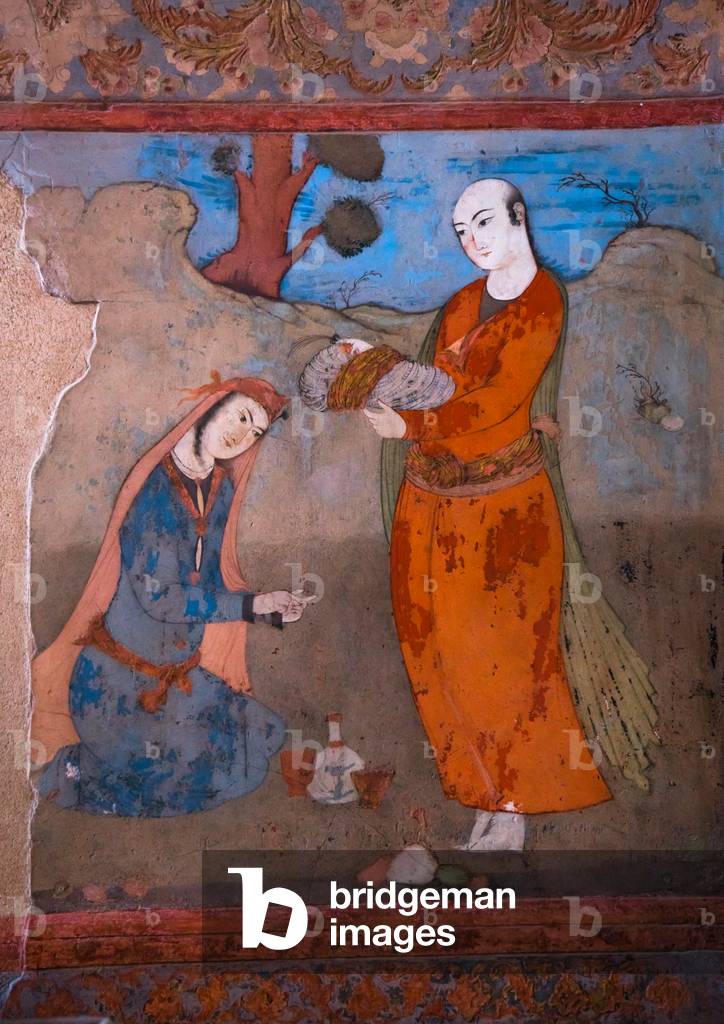 Fresco At Ali Qapu Palace Depicting Persian Couple, Isfahan Province, Isfahan, Iran, 2016 (photo)