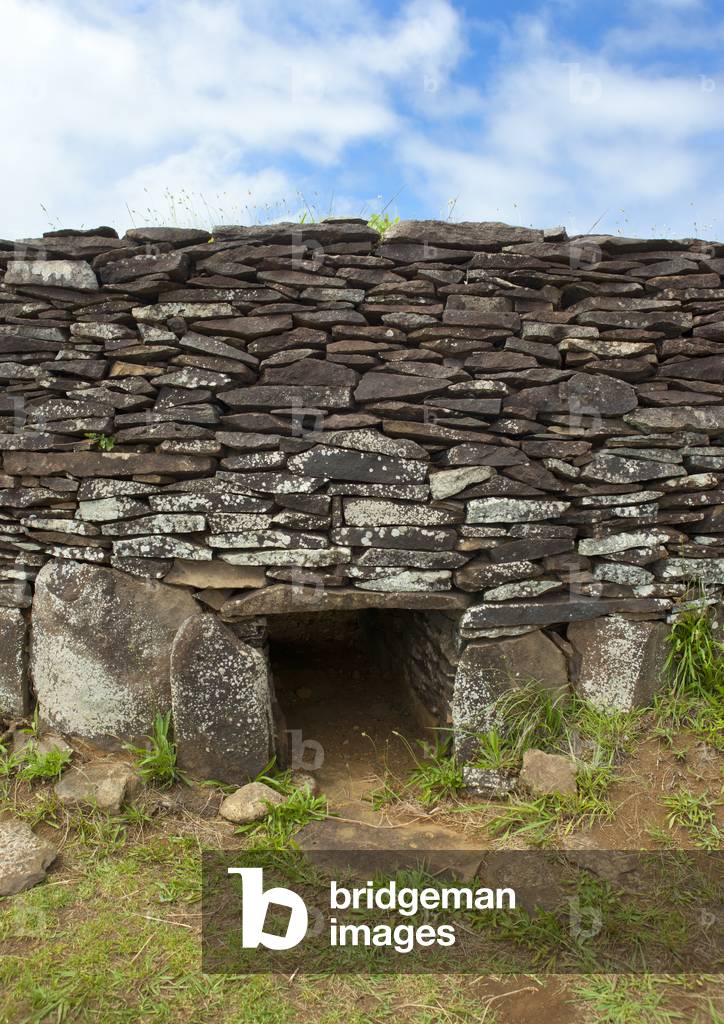 Restored Houses in The Ceremonial Village of Orongo, Easter Island, Chile (photo)