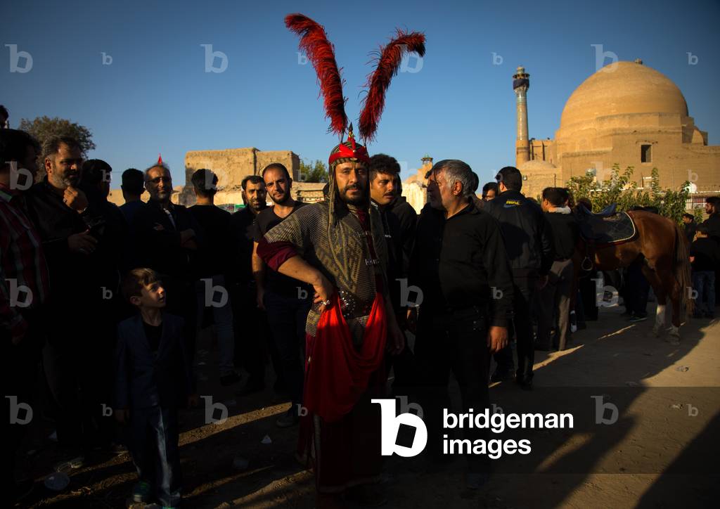 Man ready to play in the traditional religious theatre called tazieh about Imam Hussein death in Kerbala, Isfahan Province, Isfahan, Iran (photo)