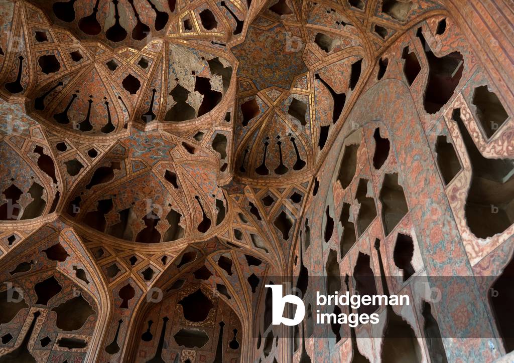 Famous acoustic ceiling in the music room of ali qapu palace, Isfahan Province, Isfahan, Iran (photo)
