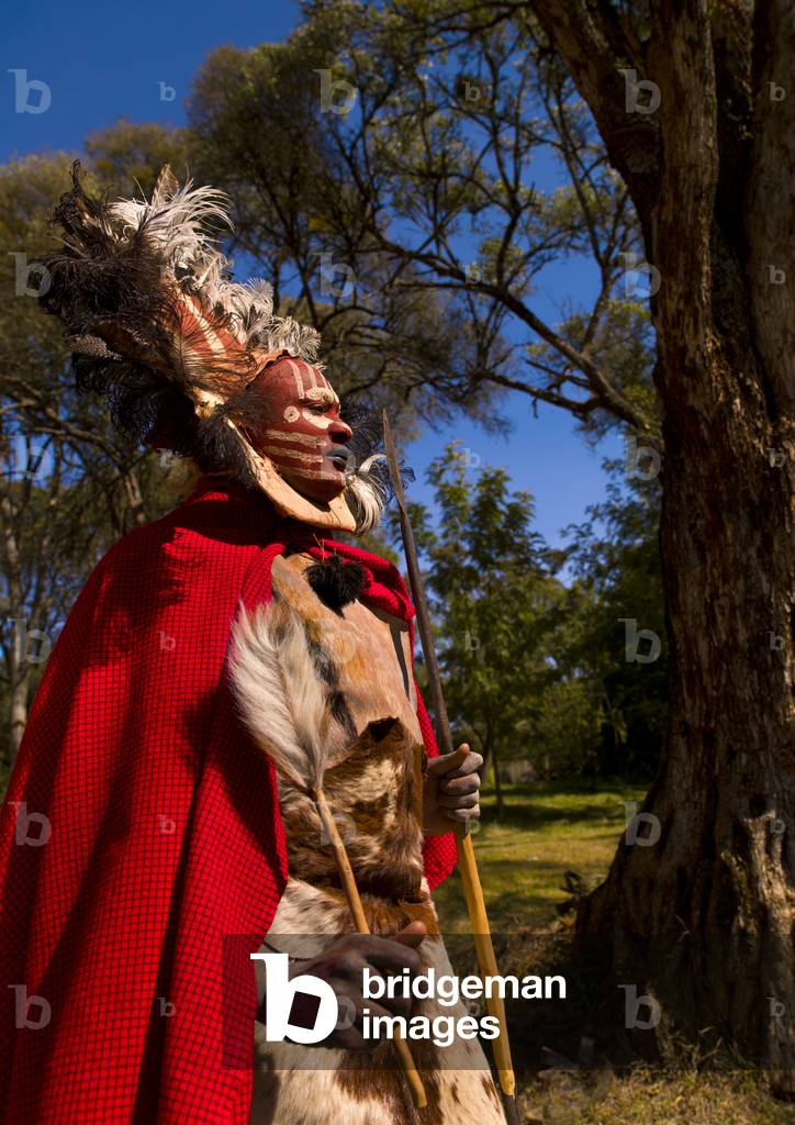 Kikuyu tribe man with facial make up, Laikipia county, Thomson falls, Kenya, Africa (photo)