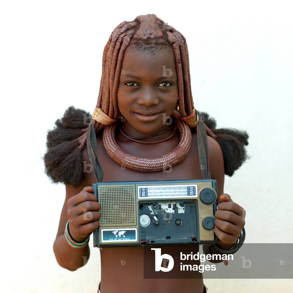 Himba Showing an Audio Tape Recorder, Angola, Africa (photo)