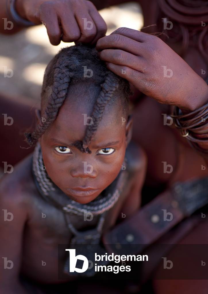 Muhimba Young Girl Having her Hair Being Done Village of Elola, Angola, Africa (photo)
