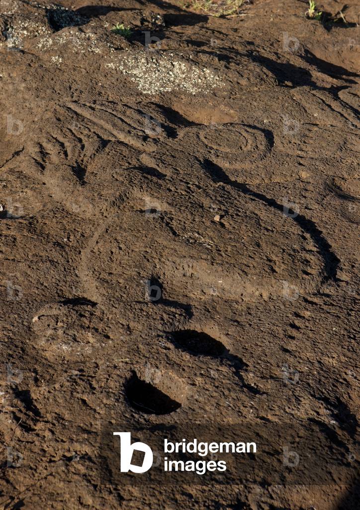 Bird Man Petroglyph in Ahu Tongariki Area, Easter Island, Chile (photo)