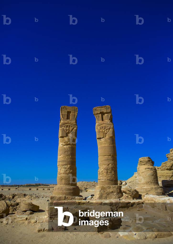Hatoric Style Columns in The Outer Courtyard of The Temple of Amun And Mut at The Base of The Jebel Barkal, Karima, Northern Province, Sudan (photo)