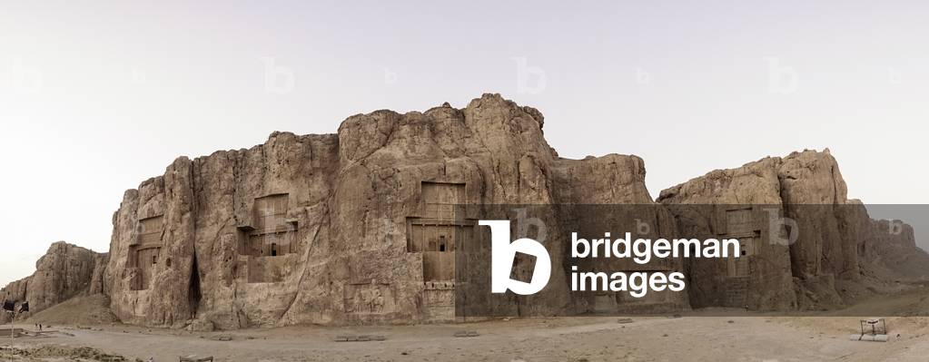 Achaemenian Royal Tombs in Naqsh-e Rustam Necropolis Panorama, Fars Province, Shiraz, Iran (photo)