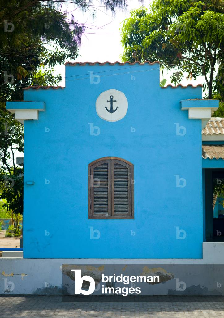 Blue Facade of a Colonial House, Benguela, Angola, Africa (photo)